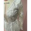 Women White Floral Lace Long Sleeve Deep V Neck Backless Sheer Tulle A Line Summer Wedding Gown Elegant Bridal Evening Prom Formal Party Maxi Dress