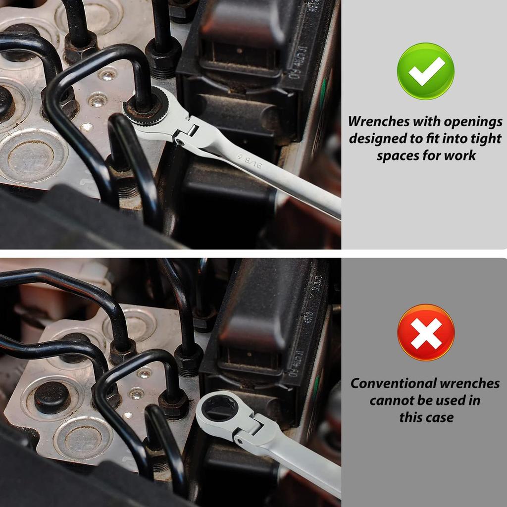 VBESTLIFE 19mm Open Flex Head Ratchet Ratchet Adjustable Tubular Ratchet Wrench for and Air Conditioning Line Nuts Wrench, 72-Tooth Spanner, 180°