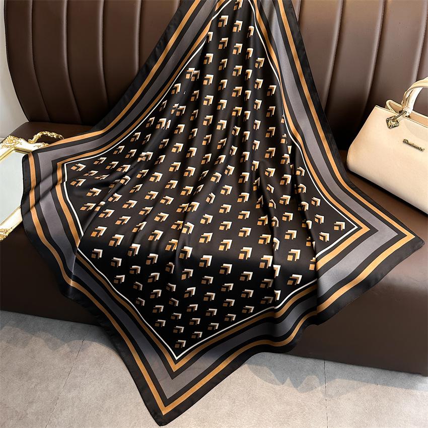 New 90*90cm Fashion Scarves Women Shawl Print Silk Satin Hijab Bandana Luxury Brand Square Ladies Bandanna Foulard Muffler