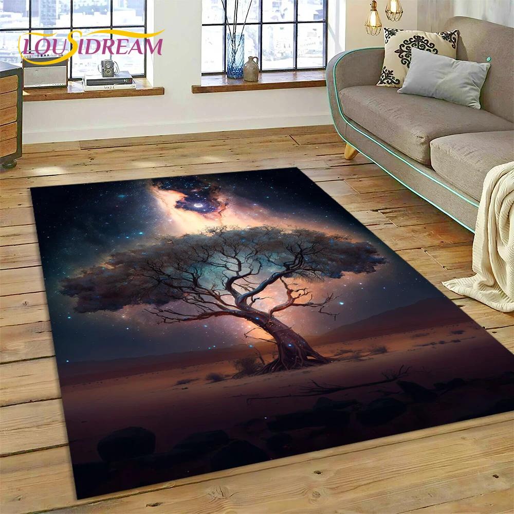 Doğa Yaşam Ağacı İskandinav Mitolojisi Yggdrasil Halı Kilim Ev Oturma Odası Yatak Odası Kanepe Kapı Paspası Dekor, Çocuk Kaymaz Zemin Paspası