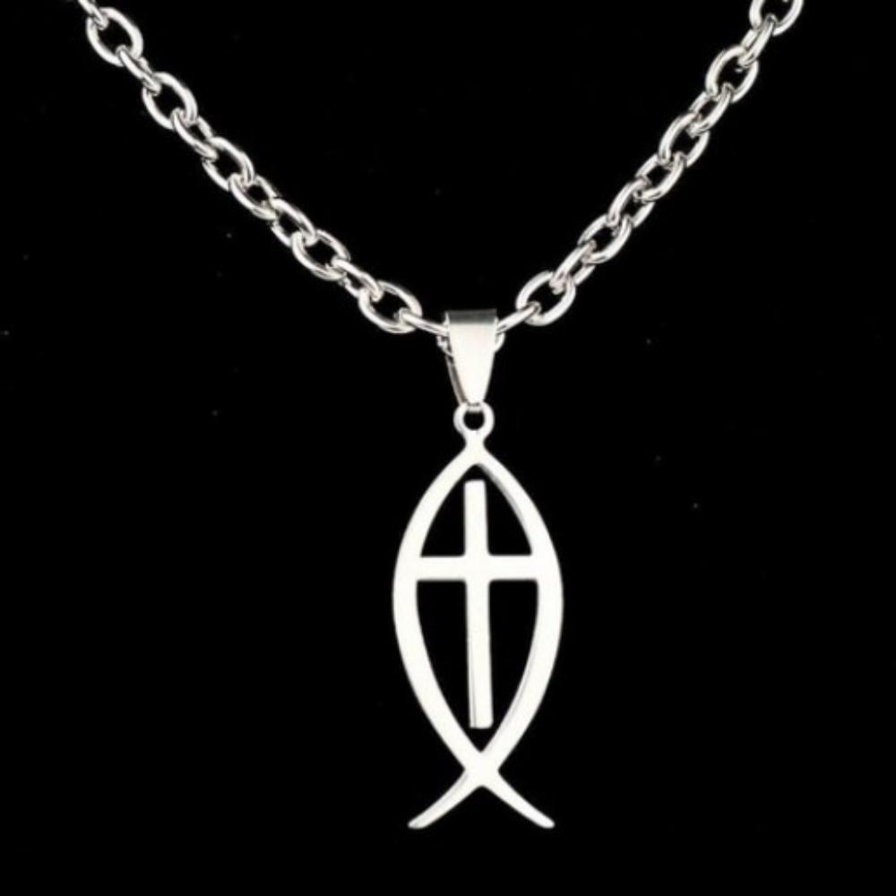 Christian Symbol Fish Ichthus Pendant Necklace 45cm Length
