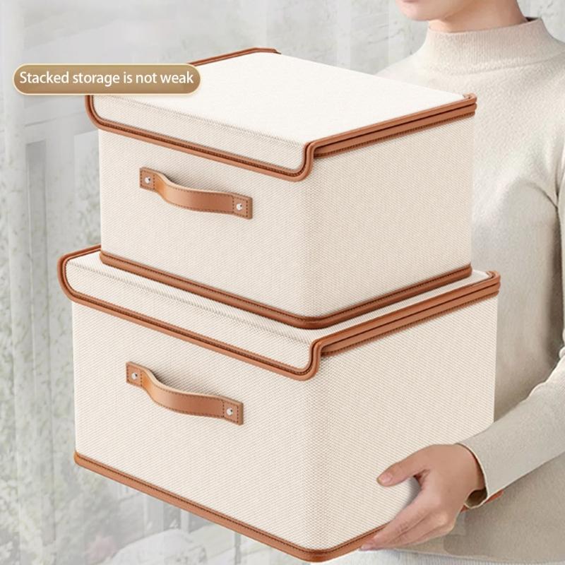 Large Foldable Fabric Organiser Box with Cover Container For Seasonal Clothing Blankets Household Items