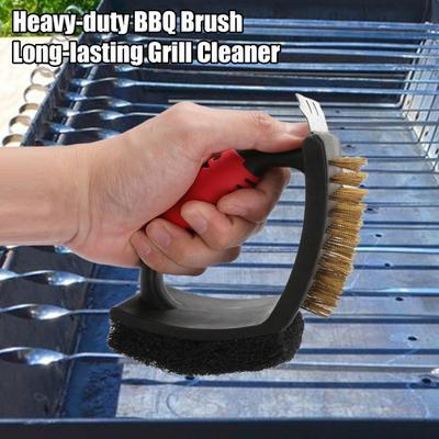 Spazzola per barbecue universale 3 in 1, raschietto, strumenti per la pulizia della griglia in acciaio inossidabile resistente al calore per forni a gas, carbone e normali
