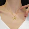 Titanium Steel Light Luxury Bow Necklace Women'S High-End Versatile Temperament Zircon Pendant Same Jewelry