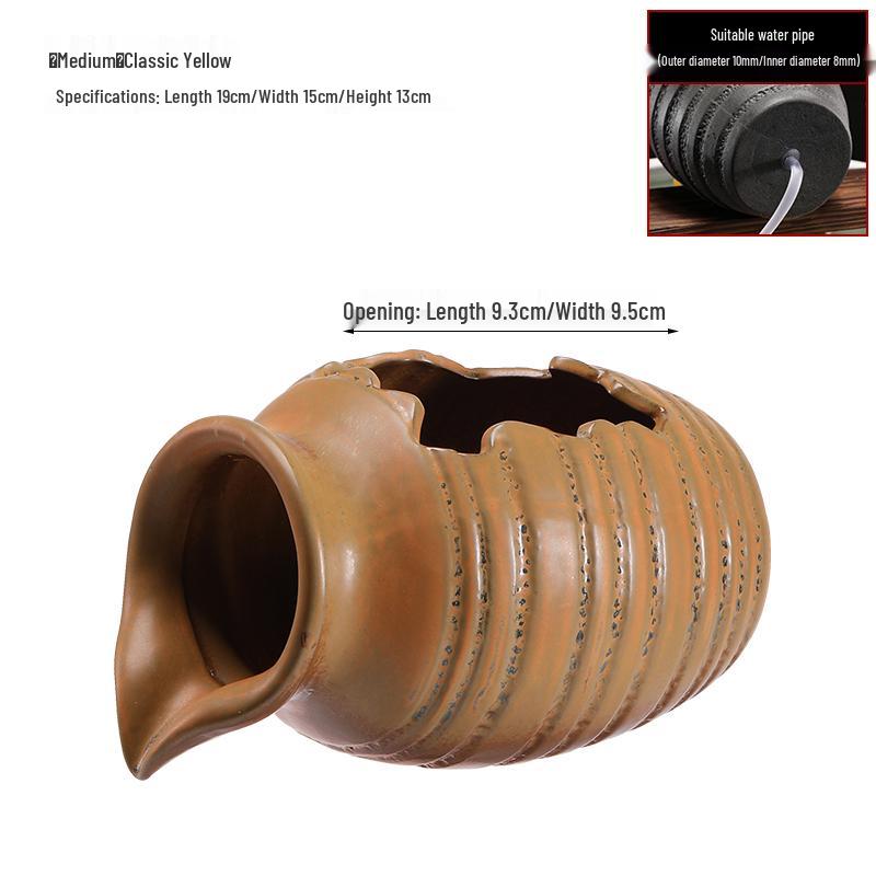 Eco Tank Pottery Jar: Ancient Flow Filtration Ornament for Oxygenating Fish, Courtyard Landscaping, and Fountain Decoration.
