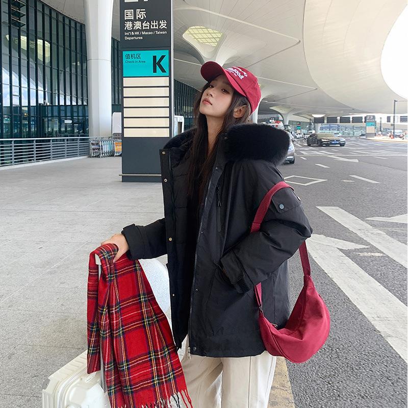 

Новое зимнее хлопковое пальто для женщин, средней длины, рабочая одежда, пальто с большим меховым воротником, свободное и универсальное, утолщенное для улицы 2XL