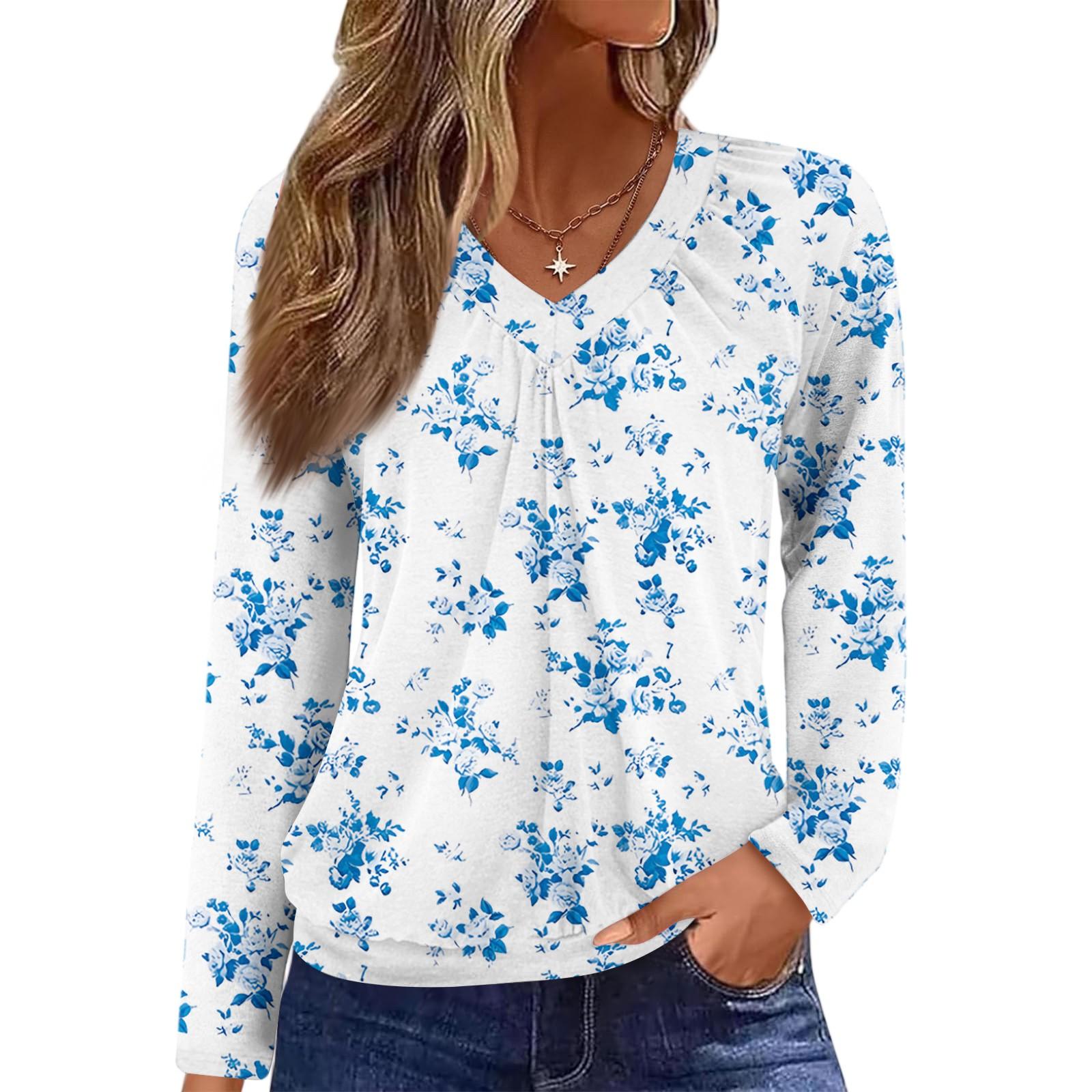 

Женский повседневный модный топ с V-образным вырезом, рукавами реглан, плиссировкой и цветочным принтом, с длинным рукавом XL белый