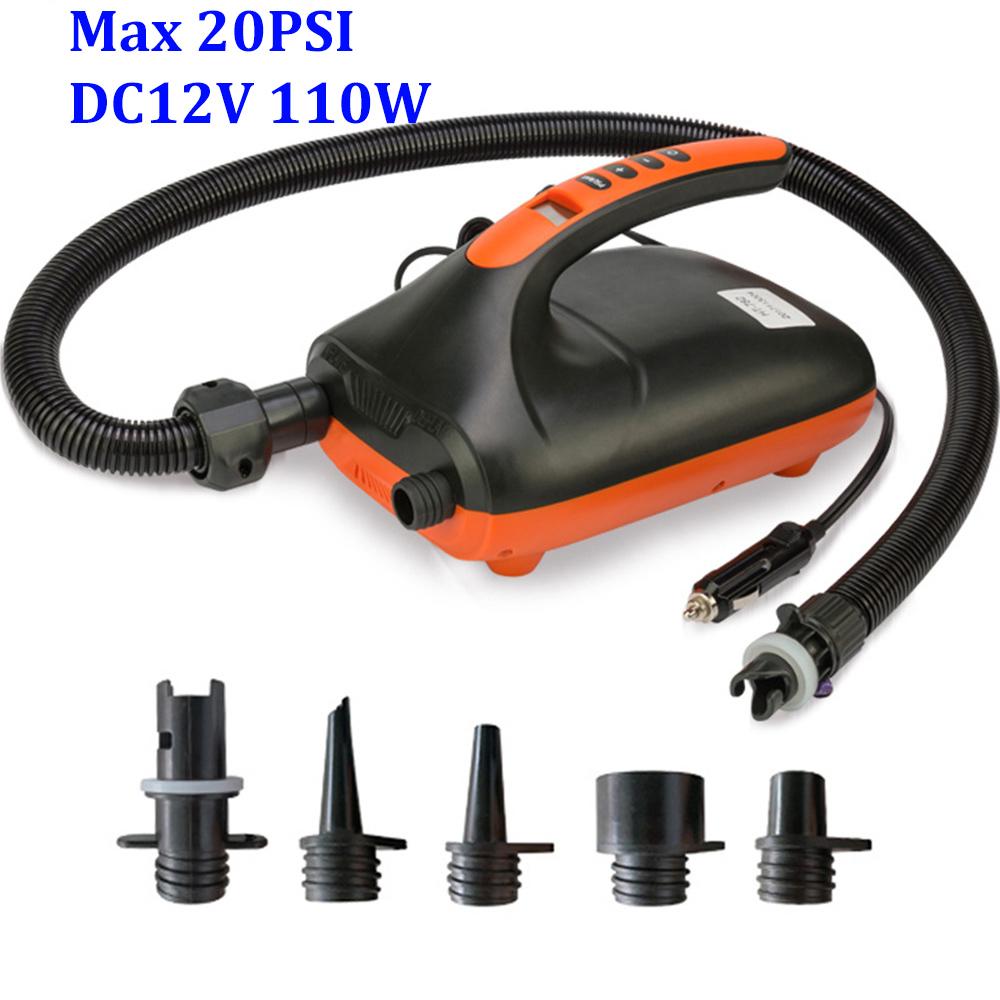 20/16 PSI Dual Stage Electric Air Pump Intelligent Inflatable Pump 12V 110W for Inflatable SUP Stand Up Paddle Surfing Board
