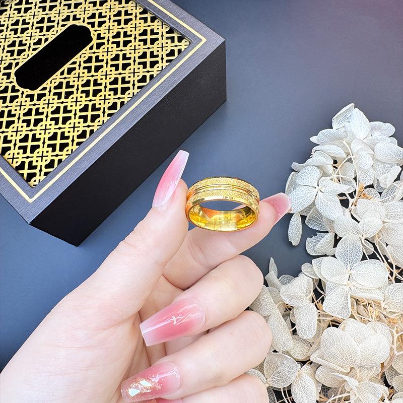 Vietnamese Gold Matte Starry Sky Ring - Double Beveled Design