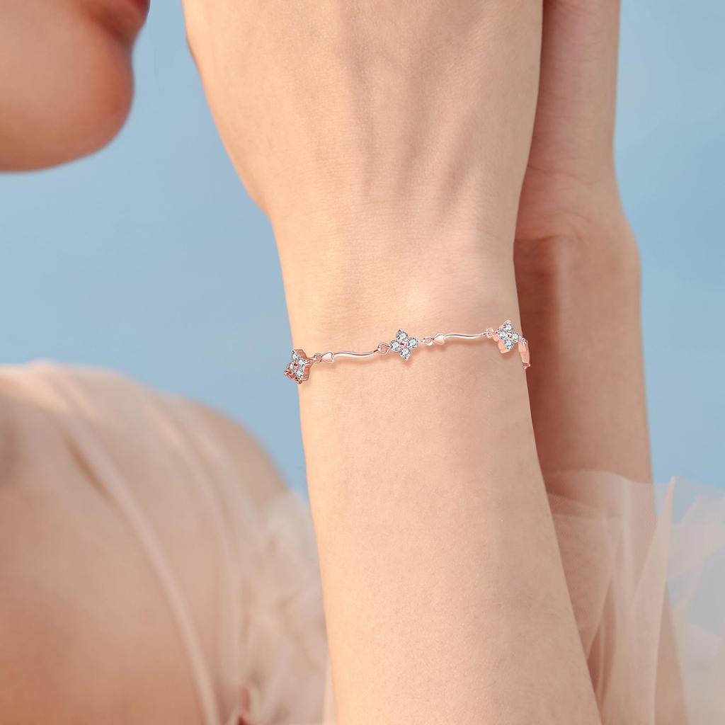 Silver Birthday For Women [YINCHIE] Women's Bracelet, Popular, Four-Leaf Clover, High-Quality Zirconia, Hypoallergenic, 925, Cute, Gift,