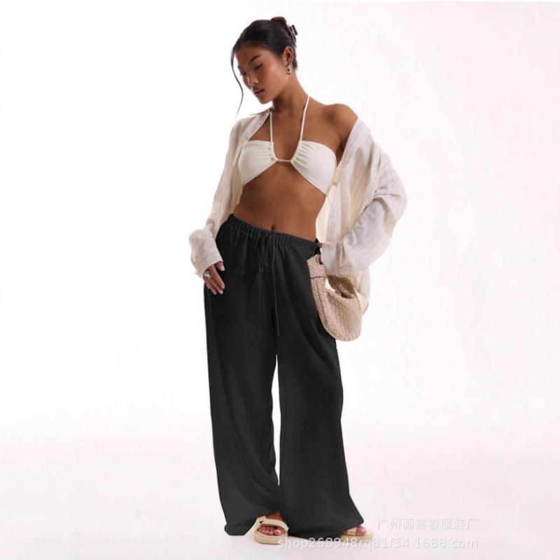 Drawstring Loose Solid Color High-Waisted Wide-Leg Pants Casual Pants 2026 Spring Women's Fashion