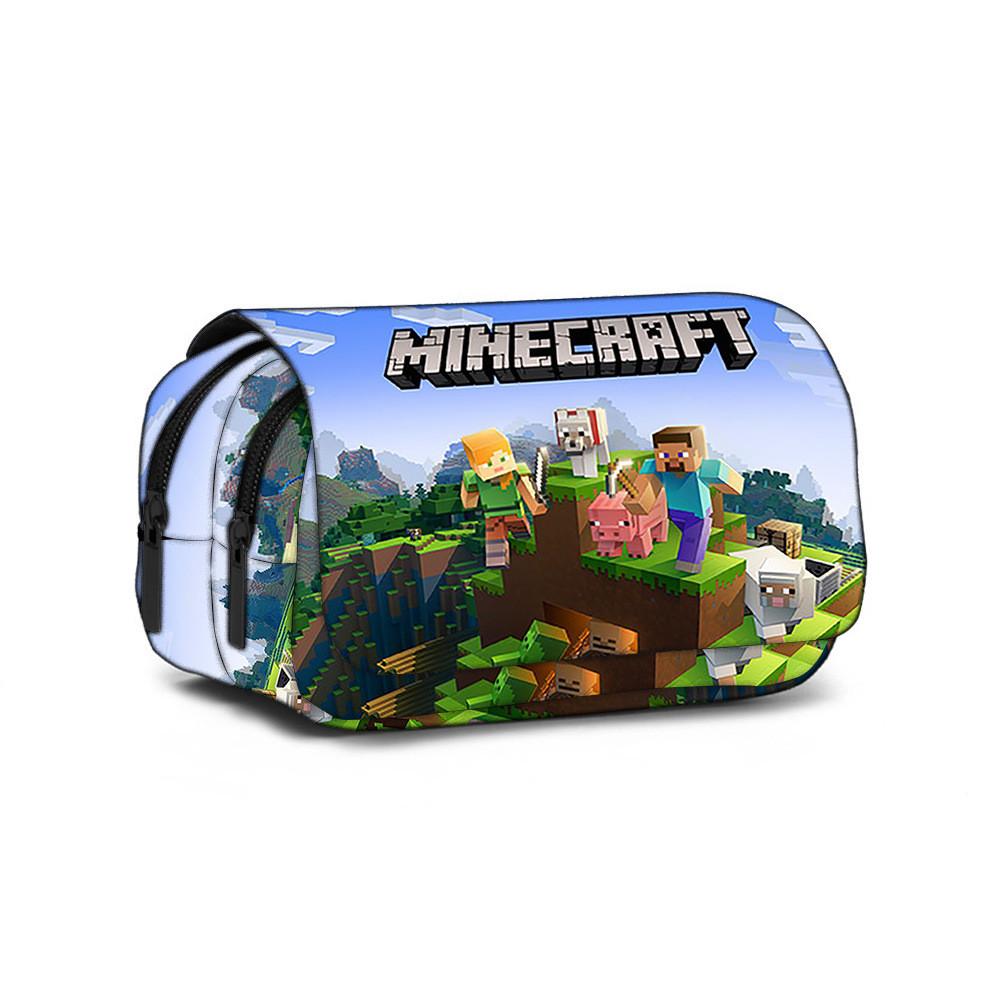 Minecraft Federmäppchen aus Polyester-Material, zweilagige Aufbewahrung für Kinder und Jugendliche