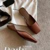 Fashion Luxury Satin Sandals Women Summer Sexy Square Head Strange Low Heel Slide Sandals Chunky Heel Elegant Design Mule Slippers Women