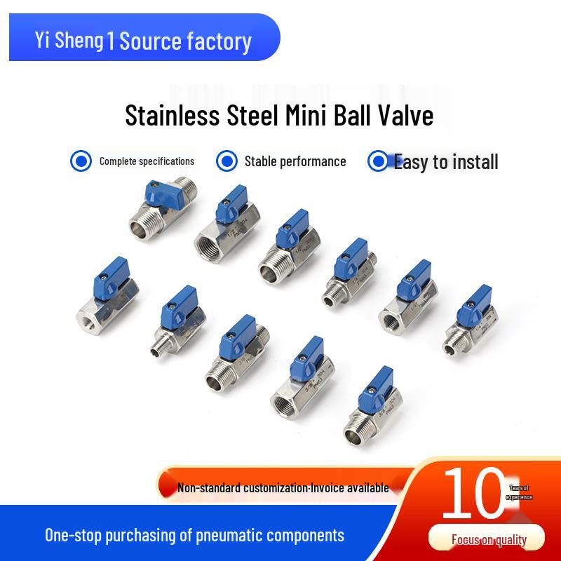 304 Stainless Steel Mini Ball Valve with Male/Female Threads, Quick Connect, 1/2, 3/4 inch