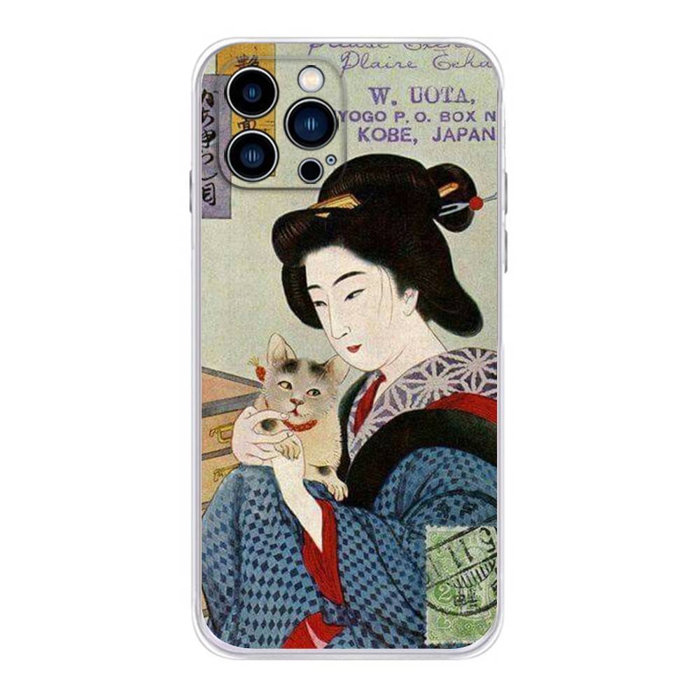 

Japanese Kimono Cat Phone Case For iPhone 17 16,15,14,13,12,11 Plus,Pro,Max,XR,Plus,E,Mini Transparent Soft Cover iPhone14Pro