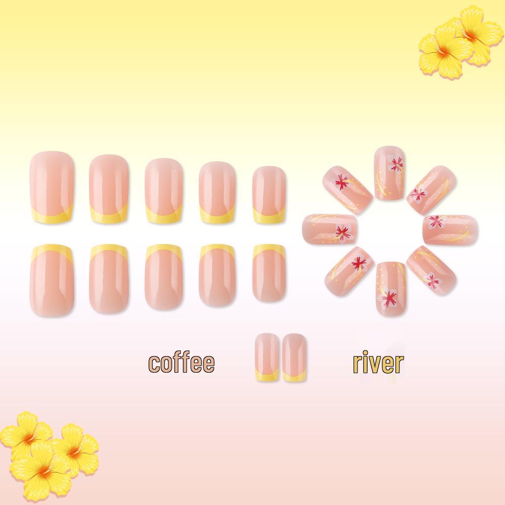 2026 Yellow Glossy Flower Wearable Nails - 24 Detachable Fresh & Versatile French Nail Art Pieces