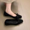2025 autumn new square head bow low heel single shoes women's one-pedal light mouth laden shoes commuting versatile Doudou shoes