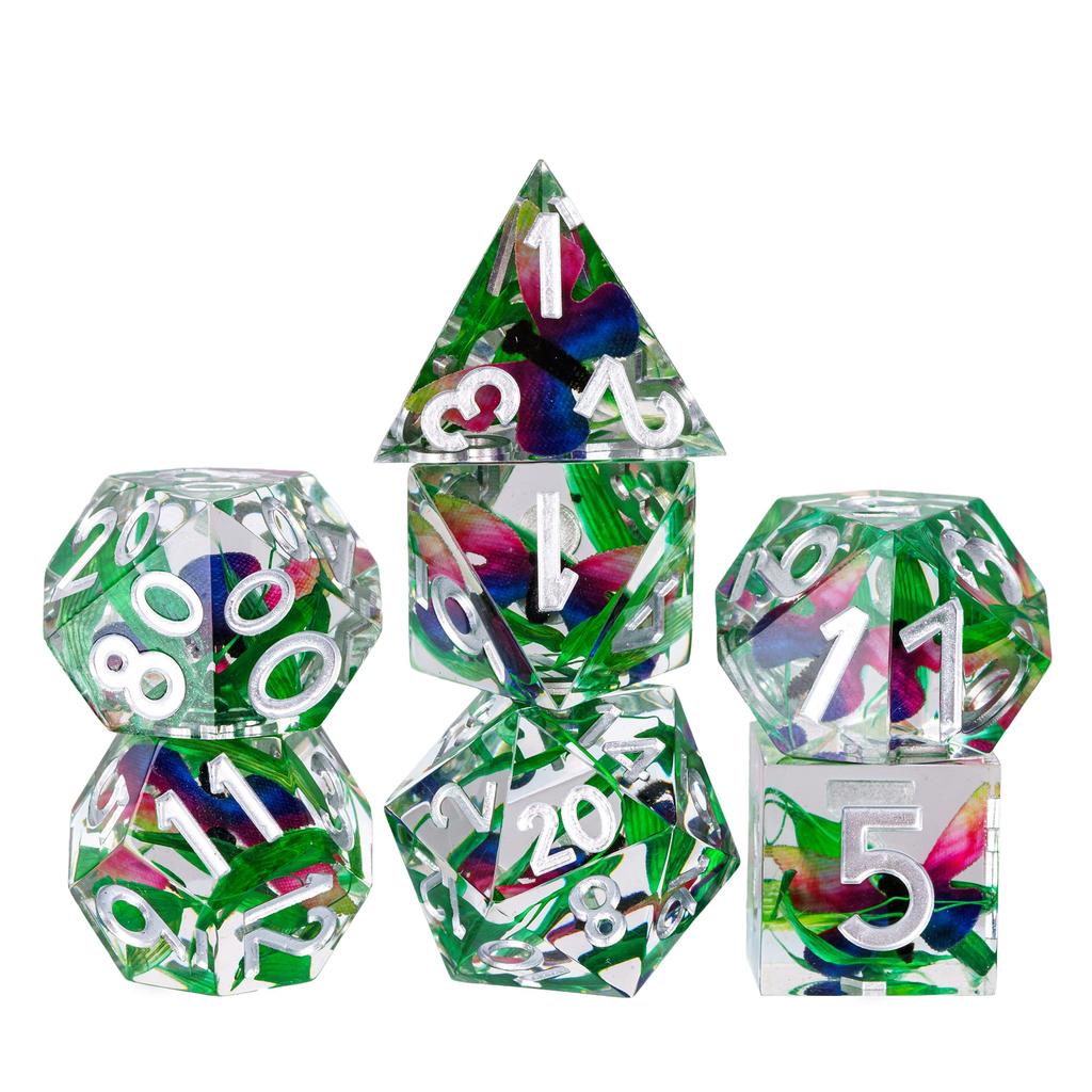 Cusdie DND Sharp Edges Dice with Small Filler 7Pcs Handcrafted D4-D20 Polyhedral Dice Set for D&D Role Playing Board Games