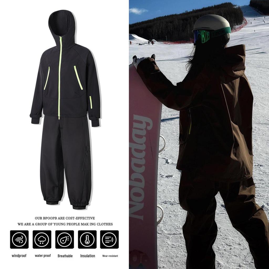 Unisex Ski Suit Set: Heavy-Duty Windproof Waterproof 2-Piece for Single/Double Board Skiing, Outdoor Sports, Wear-Resistant Snow Pants.