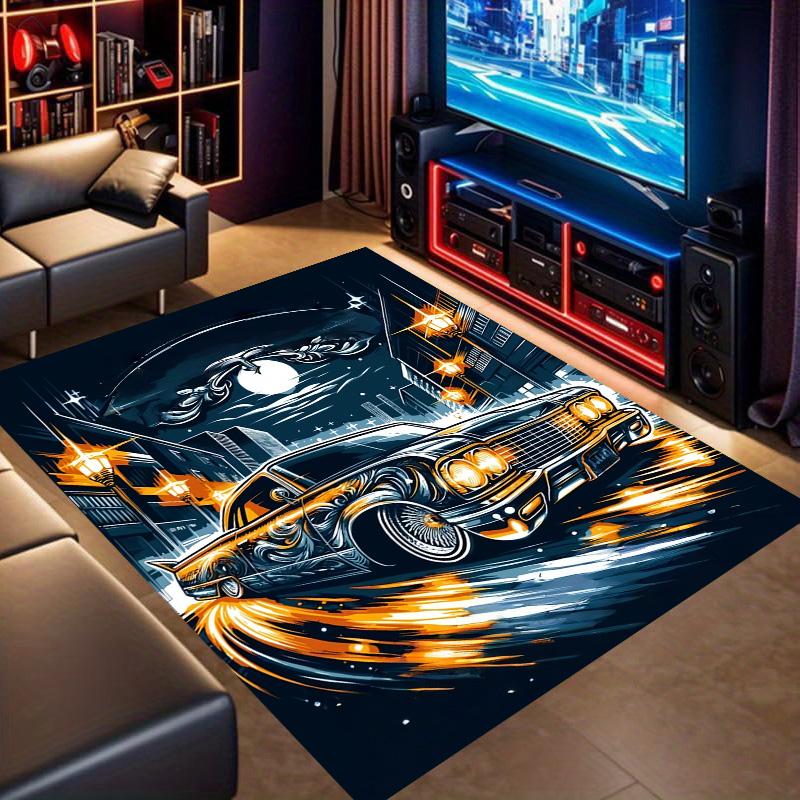 Night City Classic Lowrider Comic Print Area Rug Non‑Slip Rectangular Floor Mat Auto Art Decor for Gaming Bedroom Living Room
