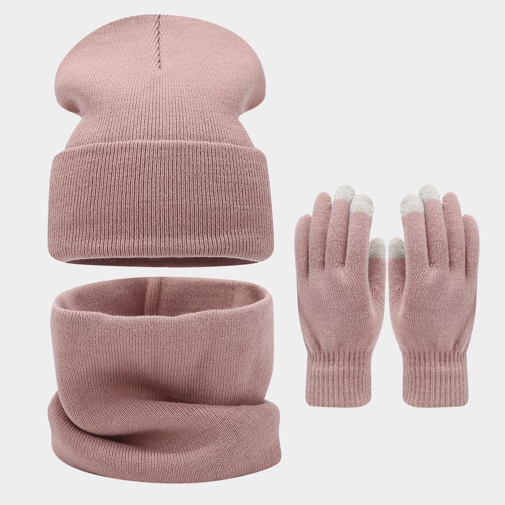 Trendy Oversized Hat, Scarf, and Gloves Set: Winter Outdoor Warmth with Face-Slimming Design