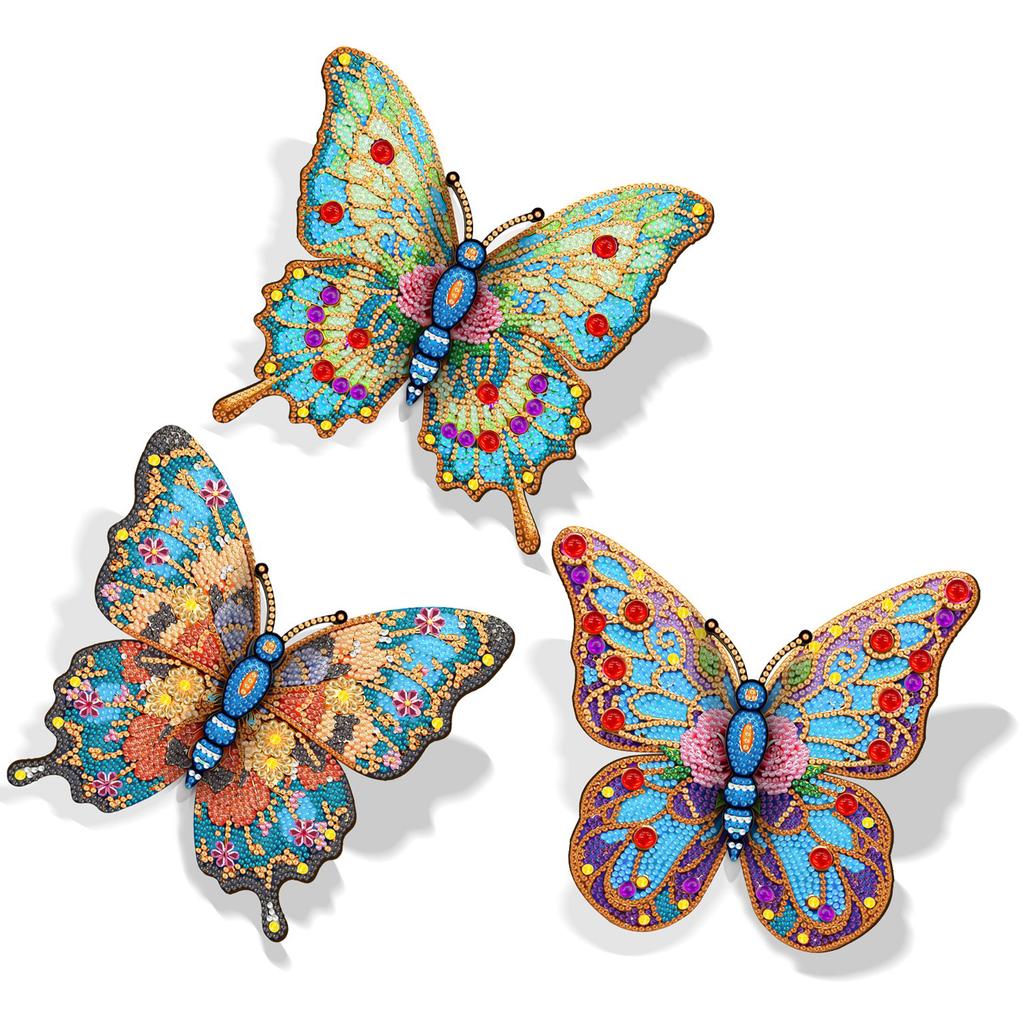 3 Stück DIY Schmetterling 3D Diamantmalerei Ornament für Erwachsene/Anfänger Geschenkidee Heimdekoration Edelstein Kunst Diamantmalerei Sets 18x18cm