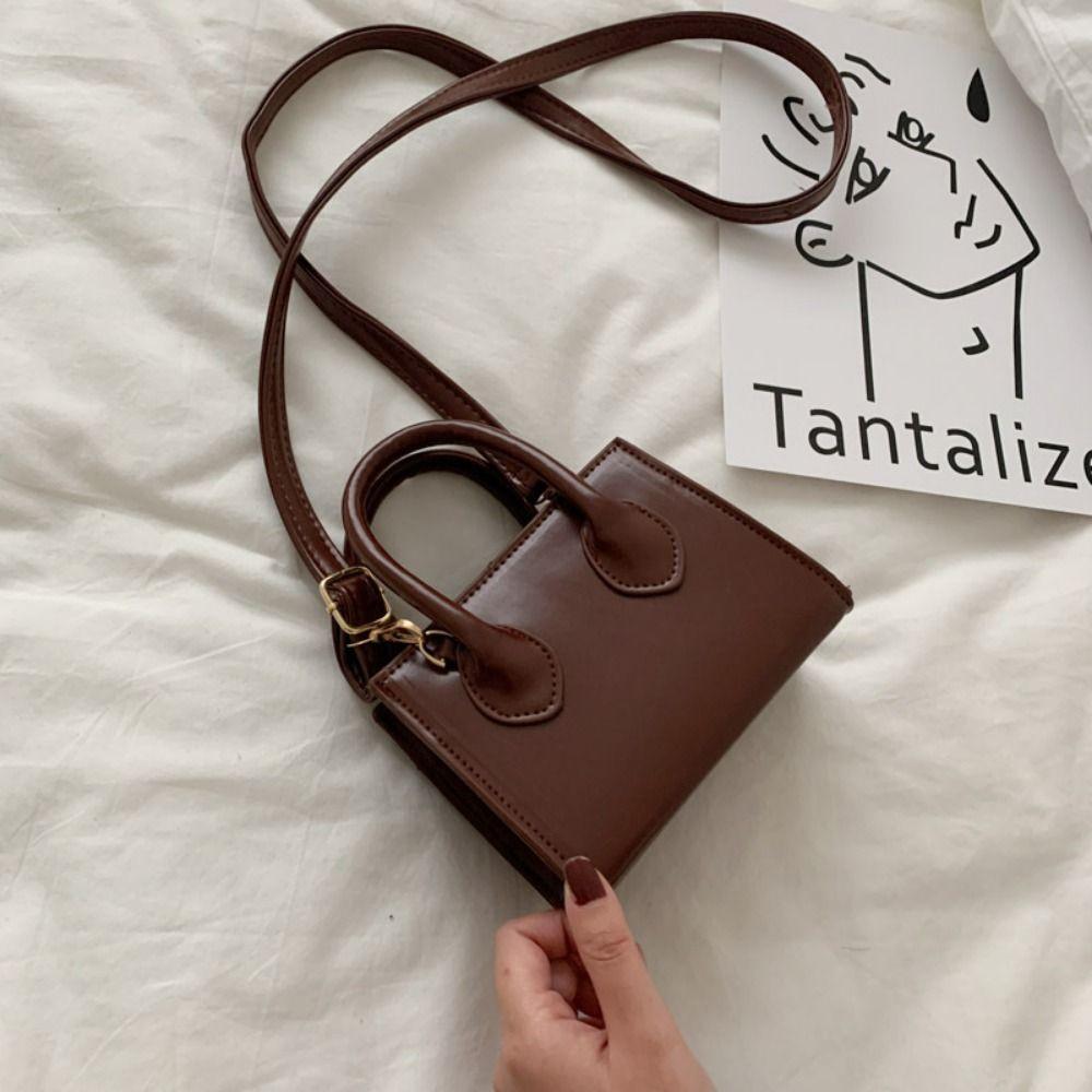 PU Leather Mini Handbag Solid Color Flap Shoulder Purse Korean Style Small Square Bag  Work Women