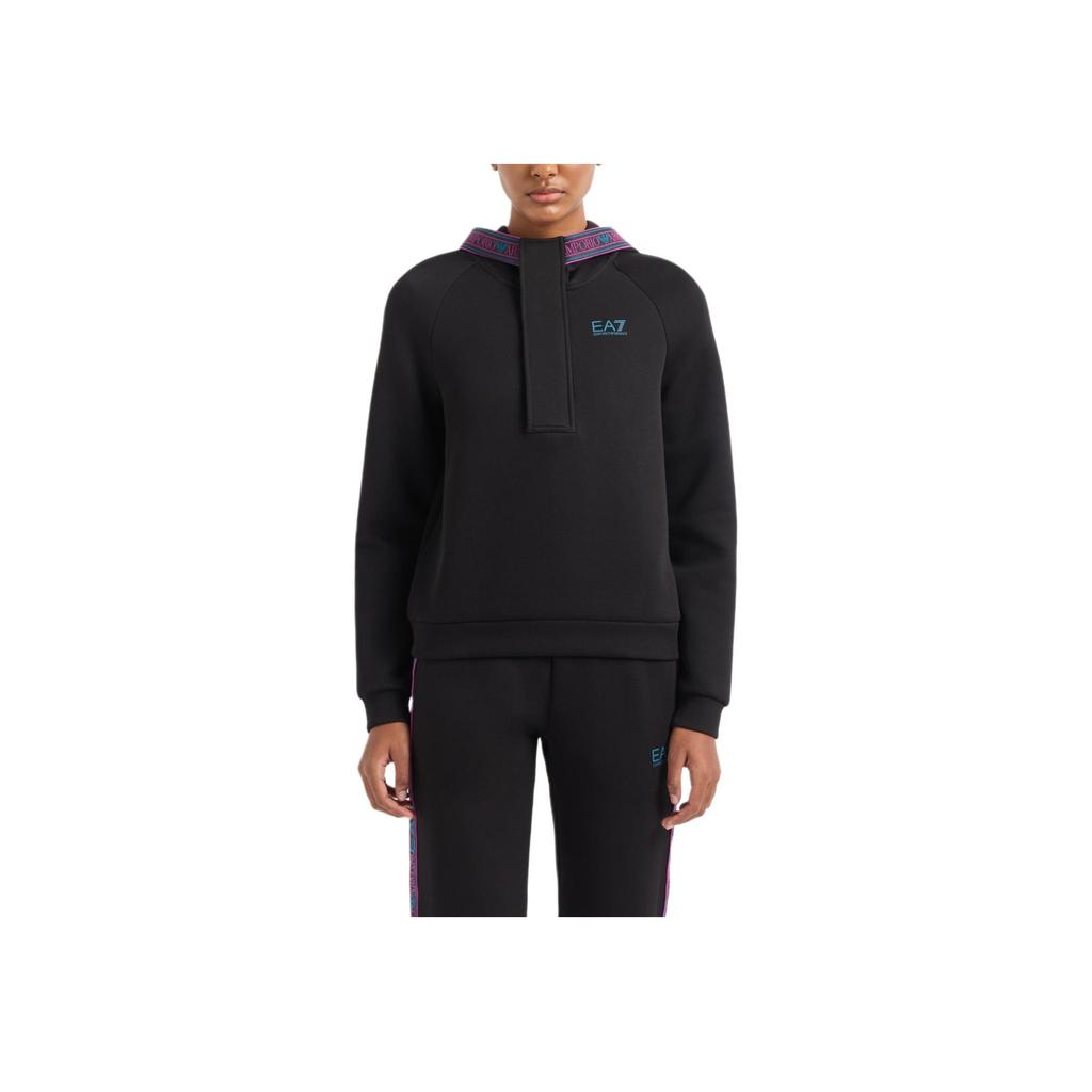 Emporio Armani EA7 Contrast Logo Hooded Sweatshirt Women sweatshirt Black 6DTM38-TJUXZ-1200