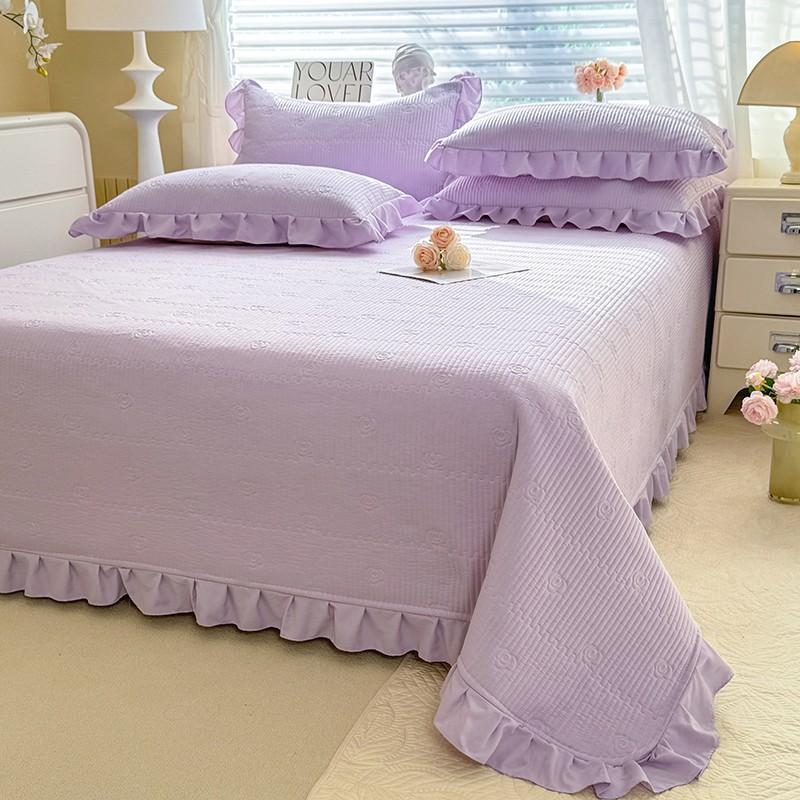 Solid color padded bed cover single piece four-season universal tatami bed sheet three-piece set padded cotton seam non-slip thickened kang cover