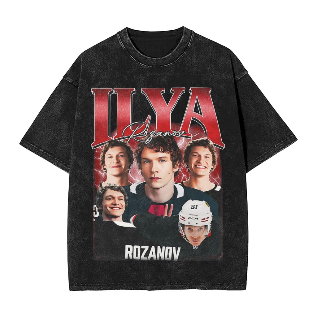 Shane  Ilya Back Heated Rivalry T Shirt Washed Short Sleeve Street TShirts  Vintage for Men Women Printed Tees