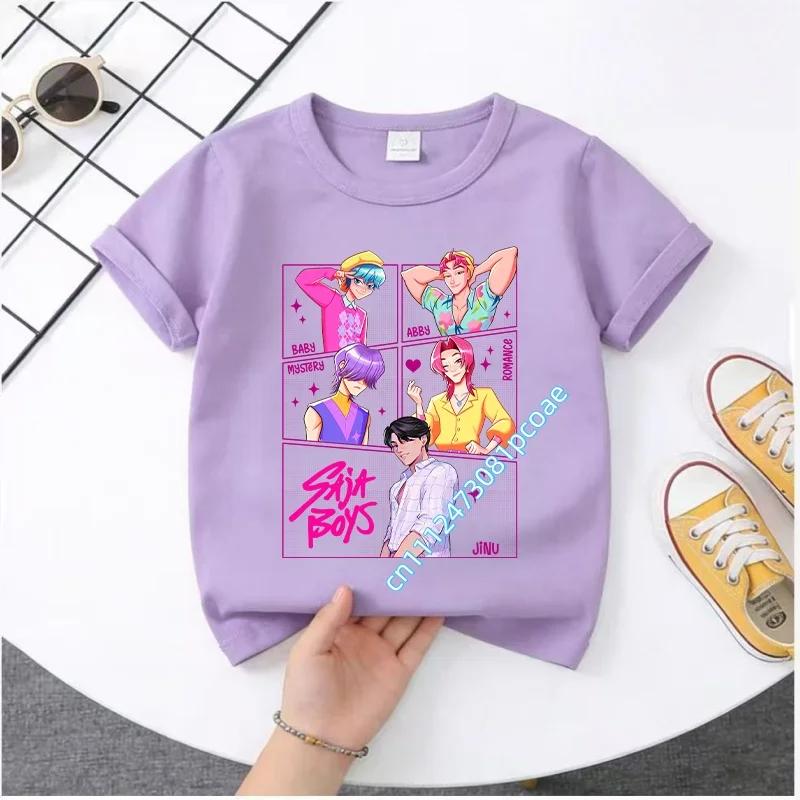 K-pop Demon Hunter Cartoon T-shirt, Summer Polyester T-shirt, Saja Children's Set, Gift, Baby and Children's Clothing for Summer