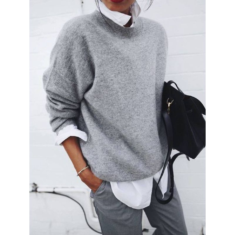 

New Arrival Autumn and Winter Cross-Border Fashion Style Street EBay Amazon Knitting Long Sleeves Pullover Sweater Coat Female Fashion Black L