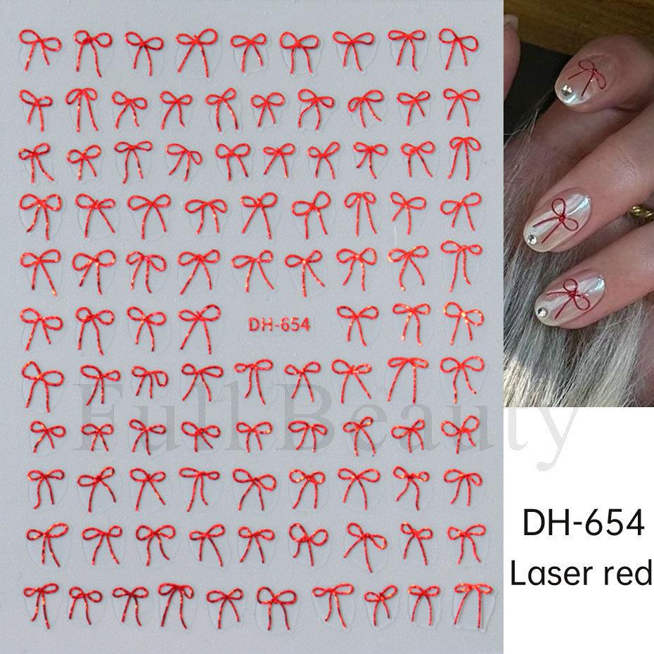 Nail Art Sticker, New Year'S Red Laser Red French Bow Atmosphere Adhesive 3D Nail Sticker