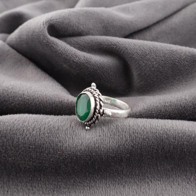 Smycken med grön onyx-ädelsten, 925 sterlingsilverring, handgjorda designersmycken, fantastisk onyx-silverring för kvinnor
