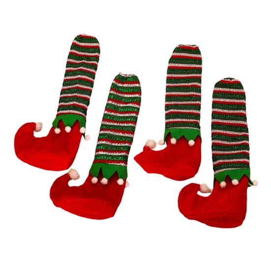 Elastic Felt Pads for Chairs 4 Pcs Christmas Table Chair Leg Covers, Striped Elf Furniture Protectors Scratch Prevention Socks, Floor