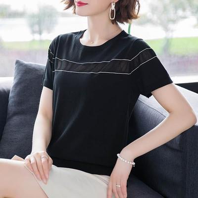 Elegant Fashion Loose Pullovers Casual Round Neck Simplicity Short Sleeve Solid T-Shirts Patchwork Thin Spring Women's Clothing