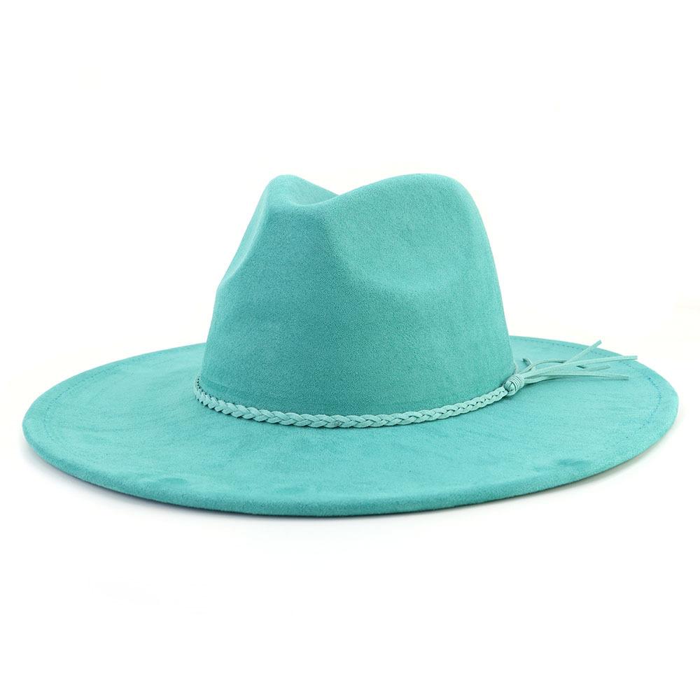 Unisex Suède Vilt Fedora Hoed Brede Rand Platte Rand Elegante Klassieke Herenhoed M 56-58cm pauwblauwe kleur