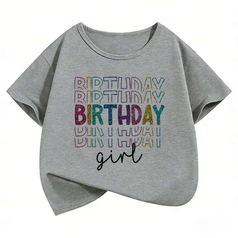 T-shirt Grafiche con Stampa Lettere per Ragazze Compleanno Estate Manica Corta Abbigliamento Bambina Top Kawaii T-shirt per Bambini Y2K
