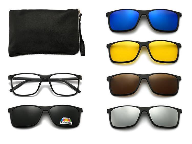 Clip-on Glasses Set: Includes 5 Polarized Lenses, Compatible with Myopia TR90 Retro Magnetic Sunglasses