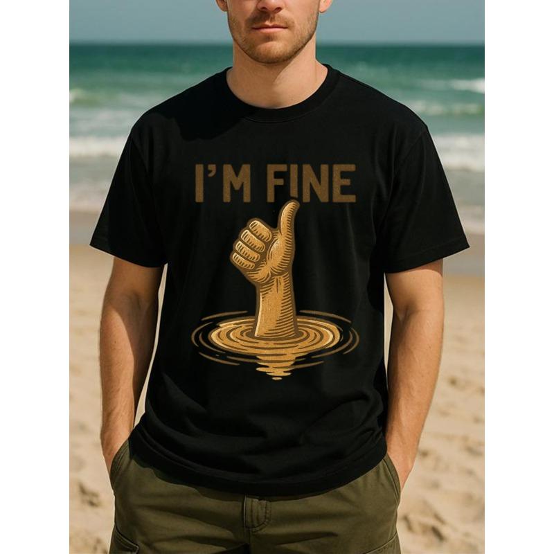 European Size Men'S Funny Thumbs Up Graphic T-Shirt - with Print, Breathable Loose Fit Casual Short Sleeve Round Neck Tee for Casual Attire All-Season