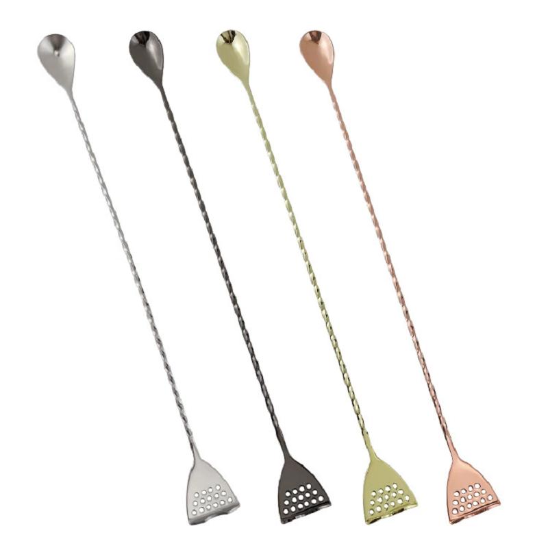 40cm Stainless Steel Cocktail Bar Spoon Japanese Style Best Bartender Bar With Strainer Tail Silver Copper Gold Barware