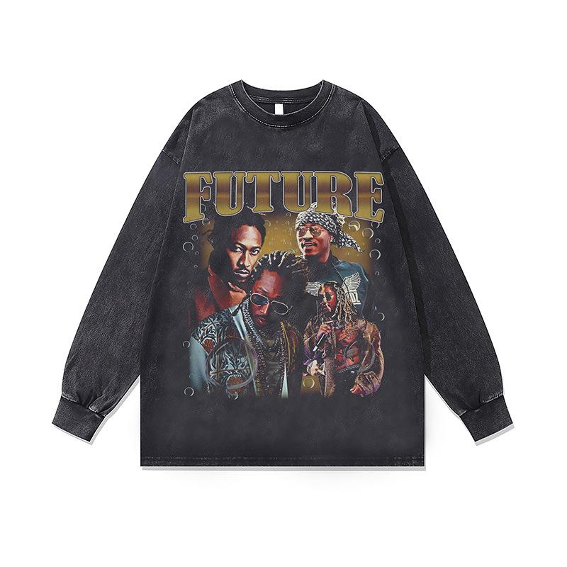 Washed Retro Washed Crew Neck Sweatshirt Autumn And Winter New American Hip-Hop Bottom Long-Sleeved T-Shirt For Men And Women