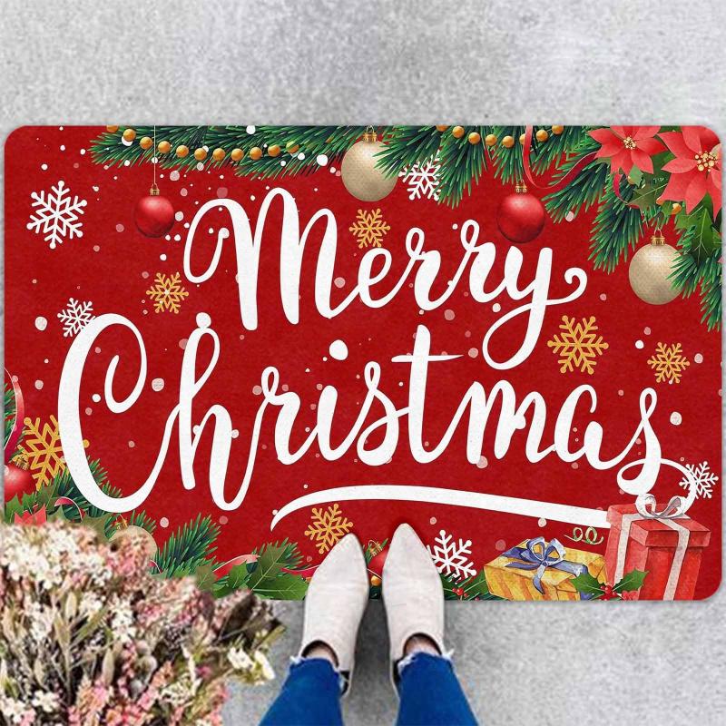 Welcome Christmas Tree Door Mat Red Xmas Holiday Rug For Entryway Front Door Porch Indoor Outdoor Winter Home Decor Gift