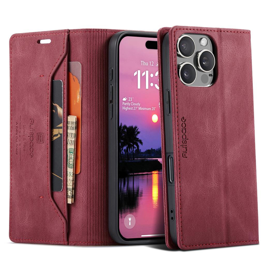 For iPhone 16 Pro Max Vintage Leather Flip Wallet Case with RFID Blocking Card Slot, Matte Retro Folio Cover for Women Men (4 Colors)