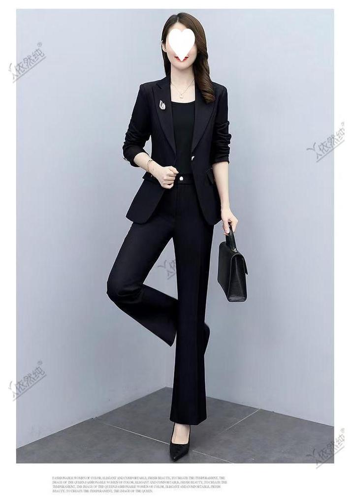 Spring 2025 Slim Fit Fashion Suit: Women's Two-Piece Set with Micro Flare Pants