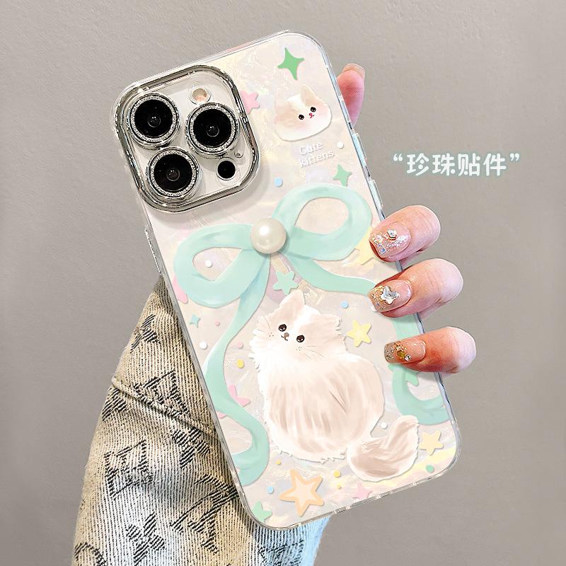 Bow cat is suitable for 17promax mobile phone case iphone16 cute 15 three-dimensional 14 high-value girls 13