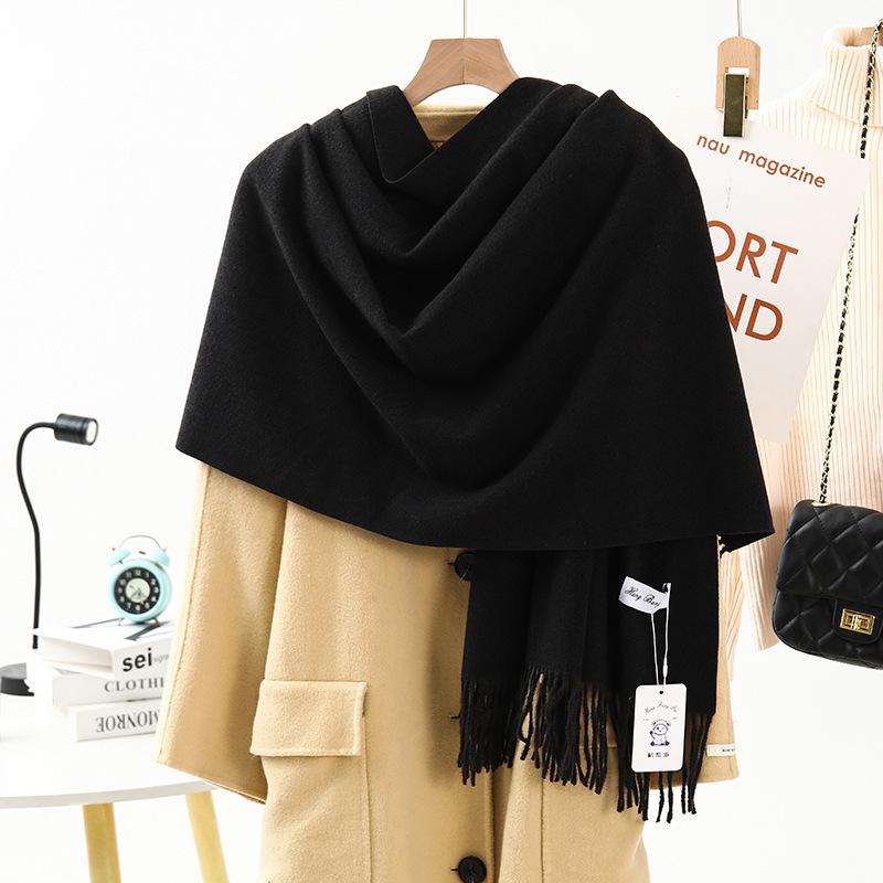 Wool Cashmere Feel Scarf Autumn and Winter Versatile Solid Color Scarf Women's Winter High End Imitation Cashmere Scarf