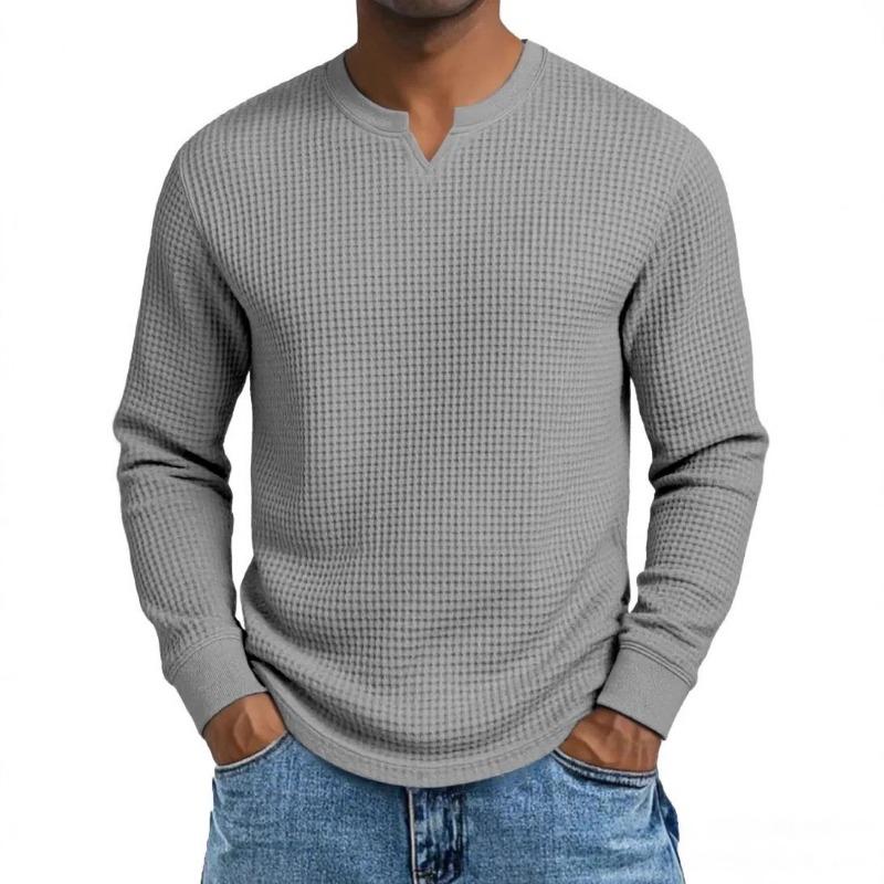 Herren S Slim Fit Langarm V-Ausschnitt Lässiges Basic Top Übergröße