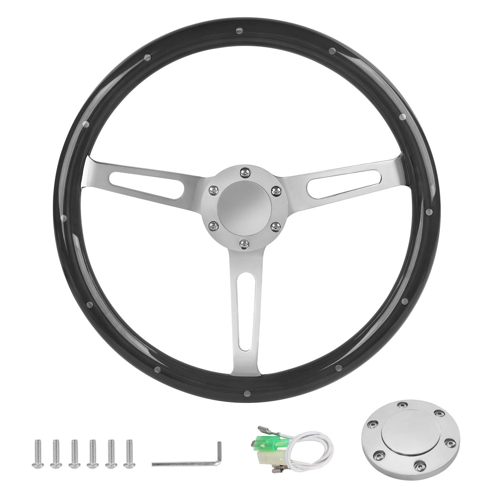 

380mm 15 Inch Universal Classic Walnut Wood Steering Wheel with Horn Button Kit for Racing Sport Car Luxury Auto чёрный
