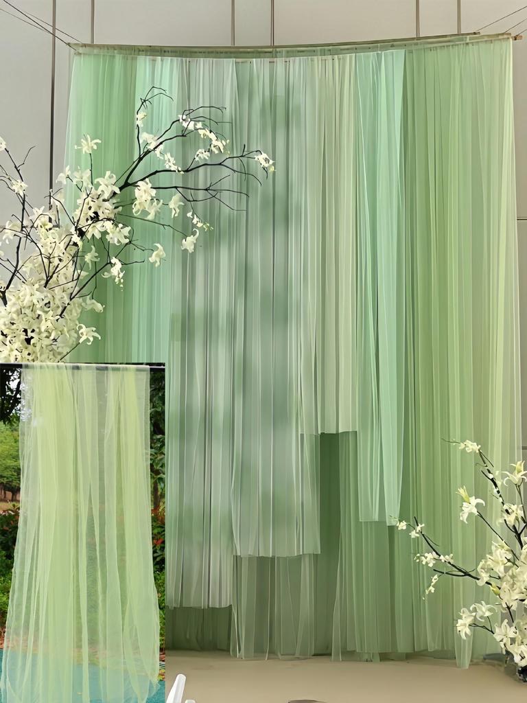 Chinese Ink Wash Landscape Tie-Dye Green Gauze Curtain for Wedding or Mall Decor